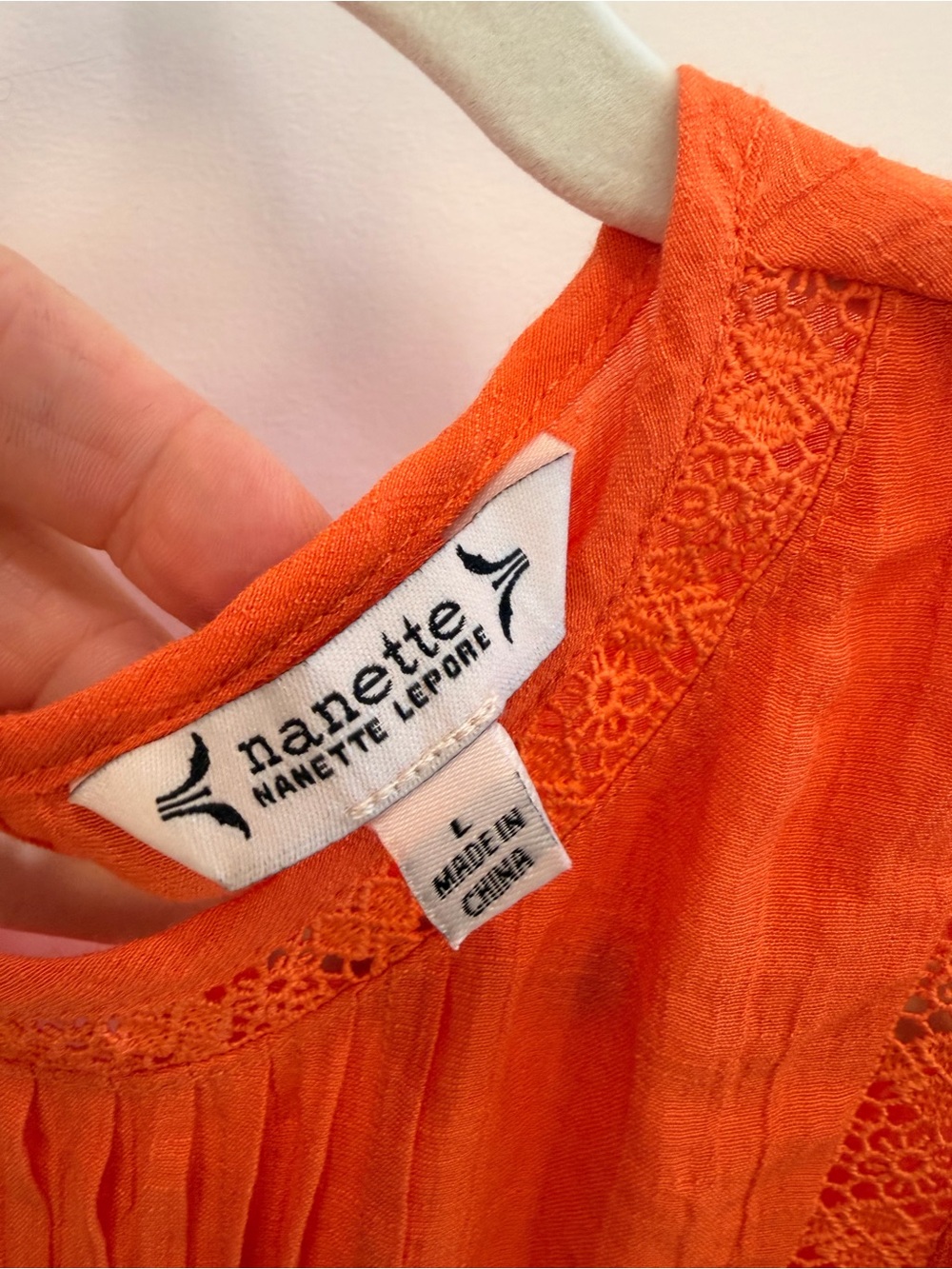 Nanette Lepore Vibrant Orange Pintuck Lace-Panel Blouse - Picture 2 of 2